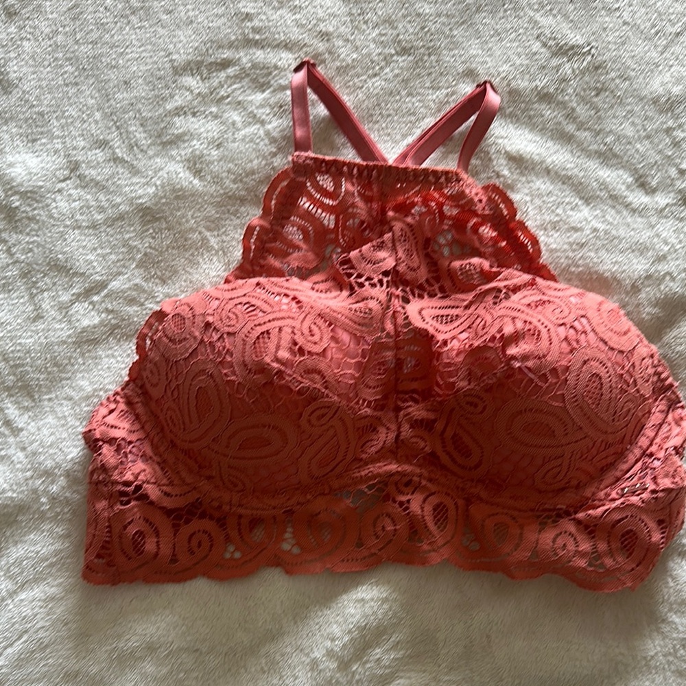 Lace Halter Bralette - Coral